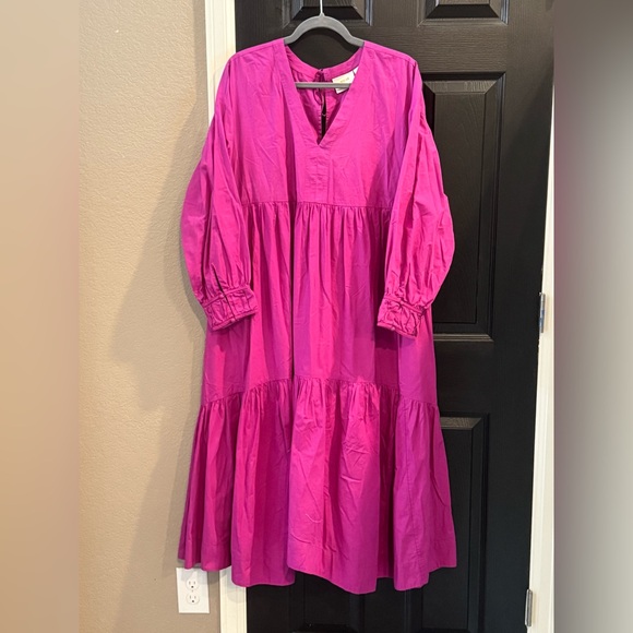 Maeve Dresses & Skirts - Maeve Pink Ruched Tiered Sundress with Bishop Sleeves